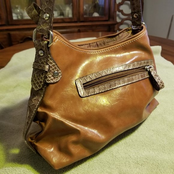nicole by Nicole Miller Cognac Shoulder Bag with Snake Skin detail - Picture 10 of 16